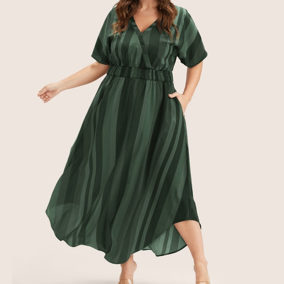 BloomChic Striped Dolman Sleeve Pocket Shirred Flutter Wrap Dress Size 22 Blue - Picture 6 of 6